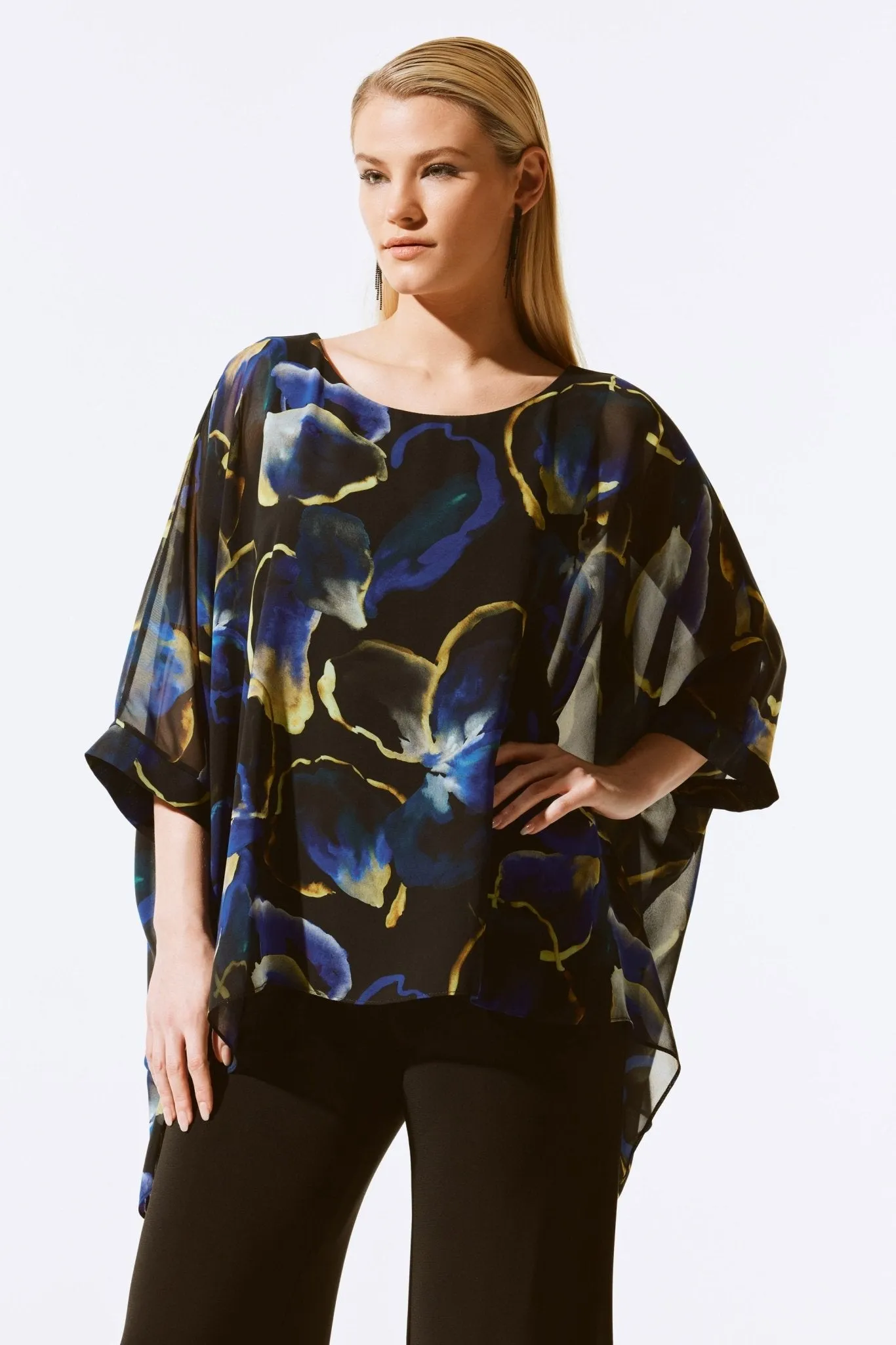 Floral Print Chiffon Poncho Top
