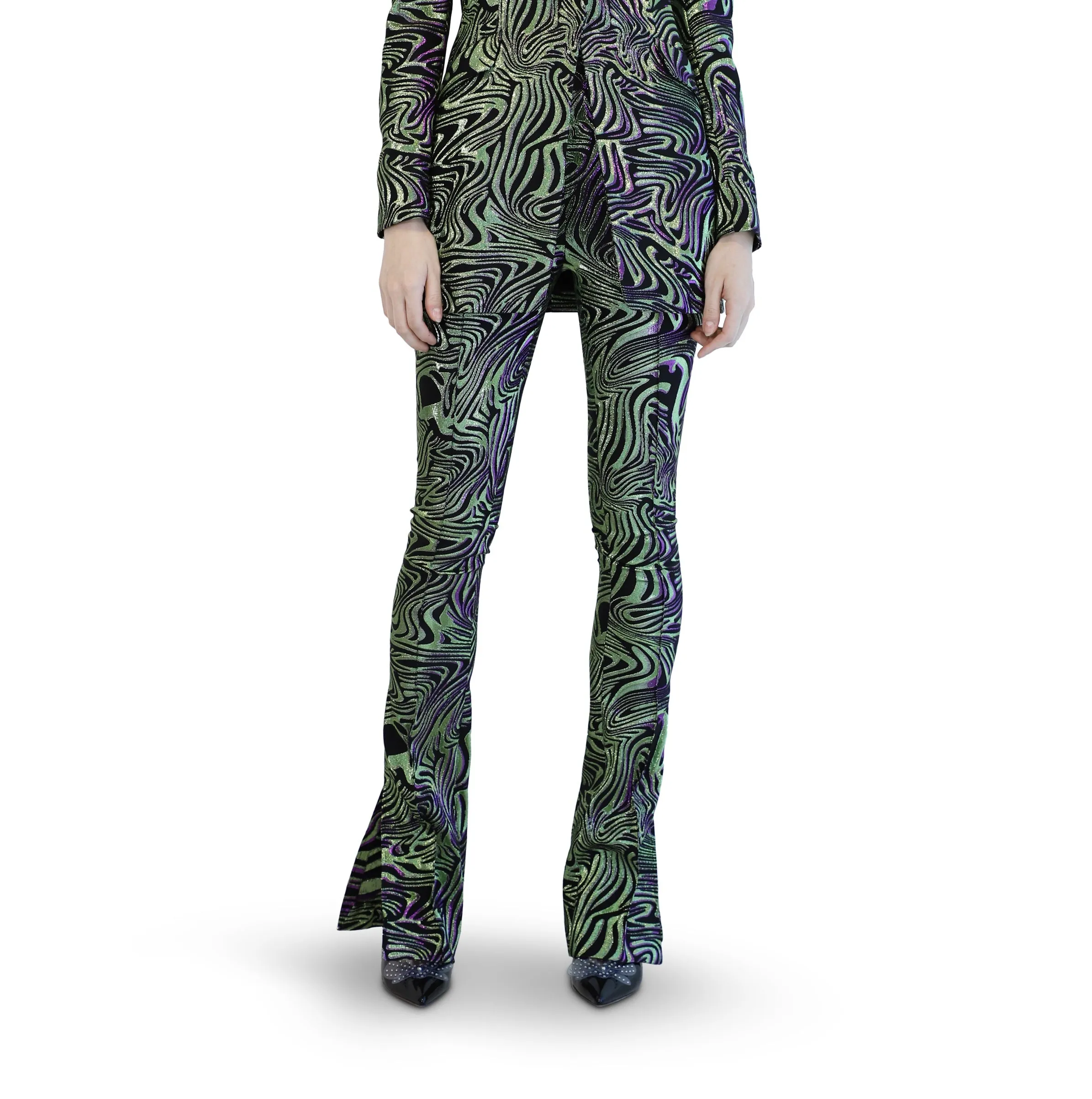 Neon Green Lurex Animalier Pants