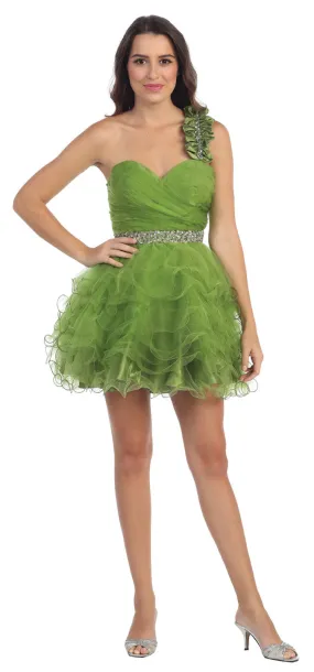 One Shoulder Tiered Skirt Mesh Short Prom Dress