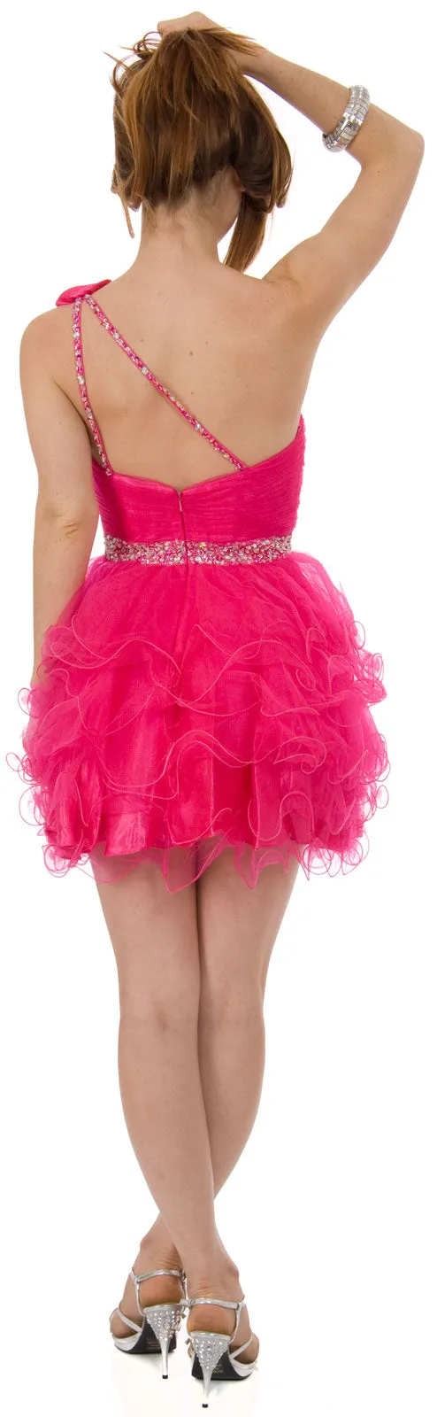 One Shoulder Tiered Skirt Mesh Short Prom Dress